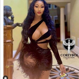 Black feather cut-out bodycon dress